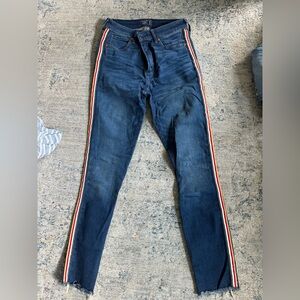 Abercrombie & Fitch Simone High Rise Ankle Dark Wash Red Stripe Jeans